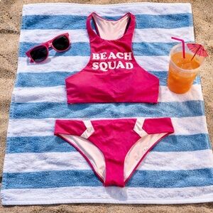 Victoria’s Secret PINK Beach Squad Bikini Set Pink Graphic Top XS Bottoms S💚